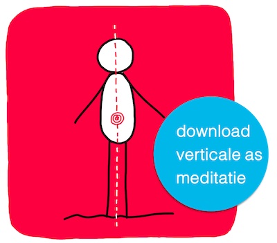 Button om meditatie 'verticale as - inchecken bij jezelf' te openen. Afbeelding poppetje met verticale as en tekst download verticale as meditatie.